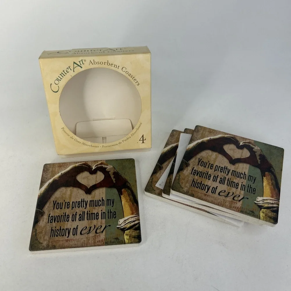 Counter Art Absorbent Stone Coasters Youre My Favorite Set 4 Love Finger‎ Heart
